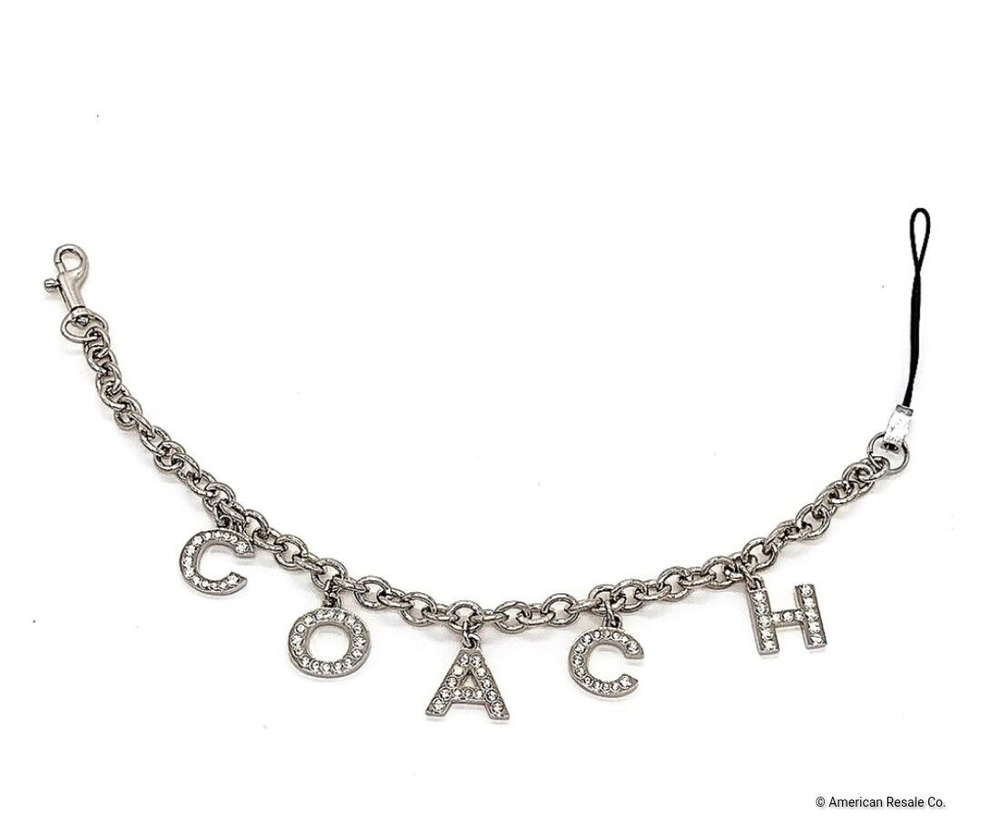 RARE COACH 8" Pave Swarovski Crystal Bracelet Lanyard Purse Charm Keychain Fob