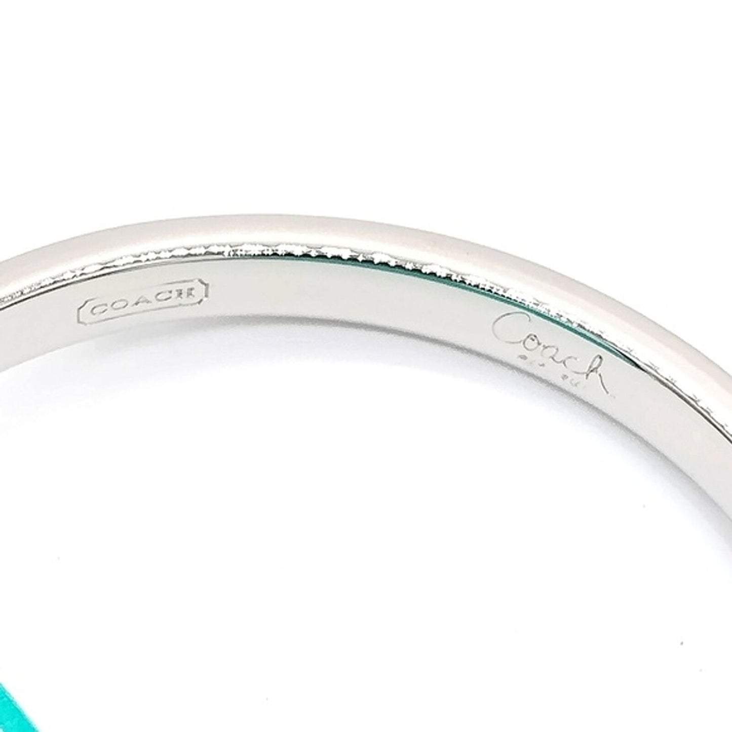 $68 COACH Yellow Enamel Silver 1/4" Nail Head Silver Bangle Bracelet - NWT