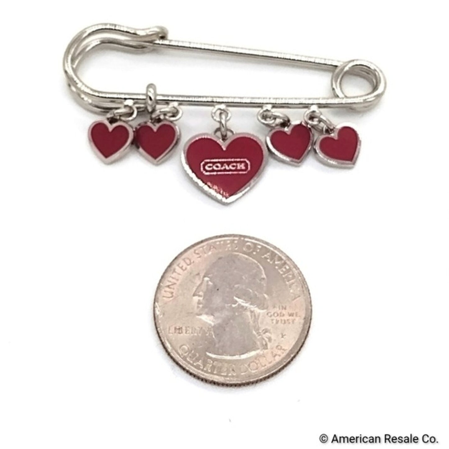 SALE! Vintage COACH Red Multi Heart Safety Pin Brooch Hangbag Purse Wallet Charm