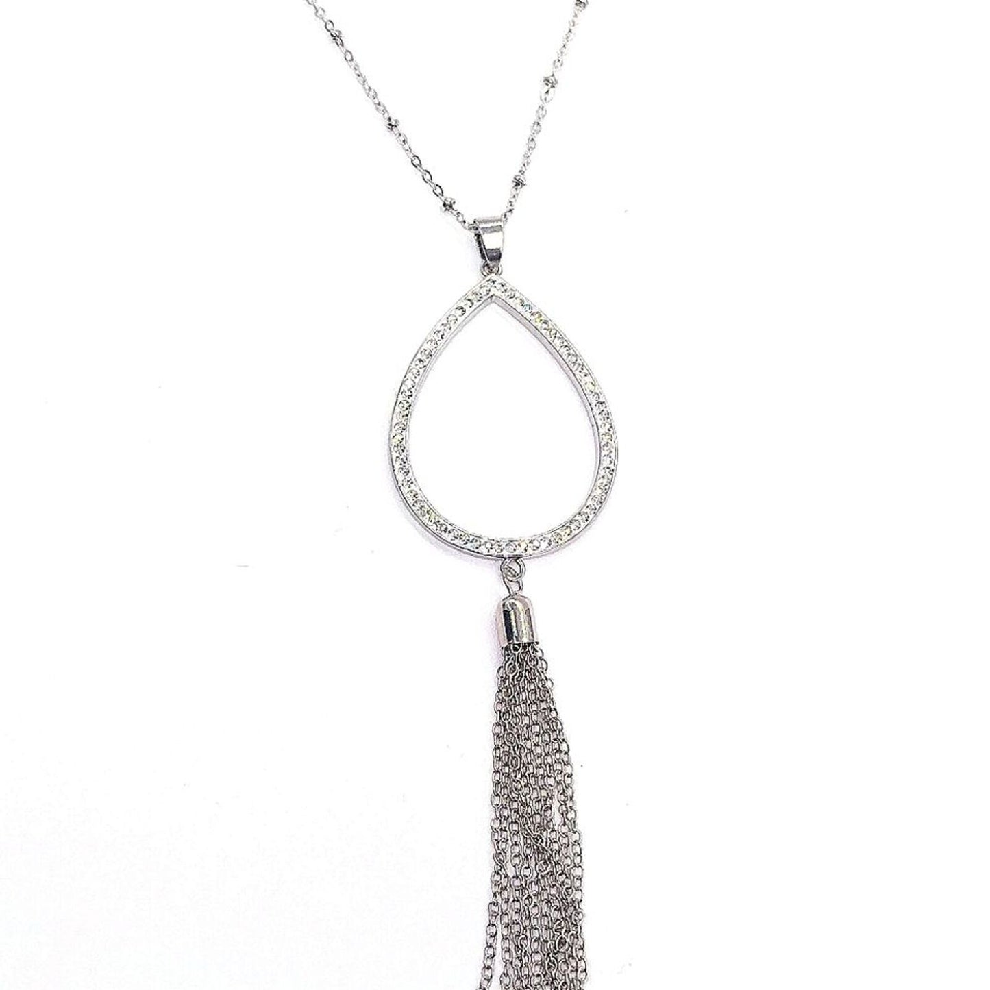 Teardrop Tassel Pendant Layered Station Necklace Made w/ Swarovski Crystals