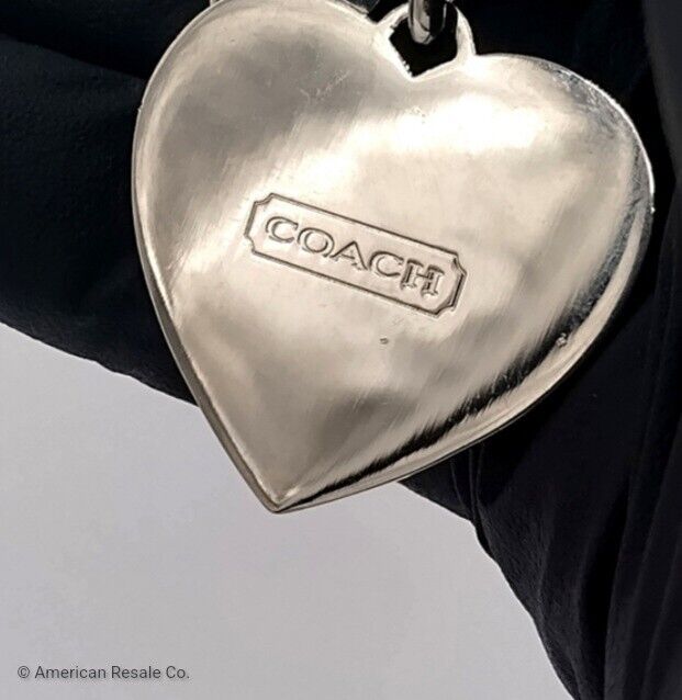 Rare Vintage COACH PINK Signature Enamel Heart Keychain FOB Purse Charm