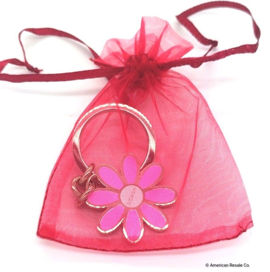 READ! COACH Vintage PINK Enamel Daisy Keychain Fob Purse Charm-Rare