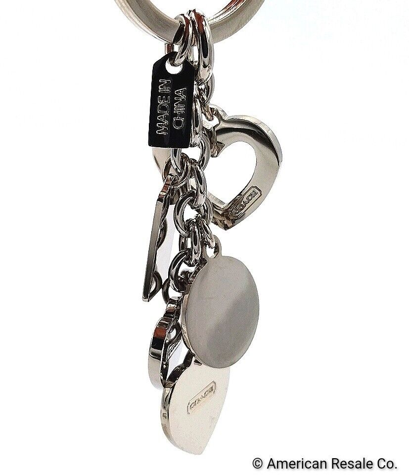 $98 Rare COACH Triple Heart Crystal Key Ring Keychain Fob Purse Charm-Vintage