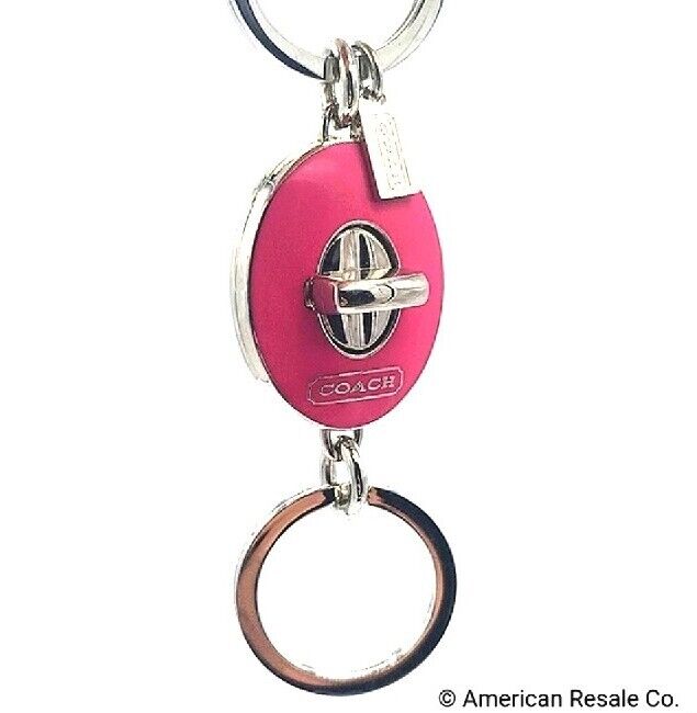 $98 COACH Vintage Neon Pink Valet Turn-lock Keychain Dual Fob Purse Charm-Rare