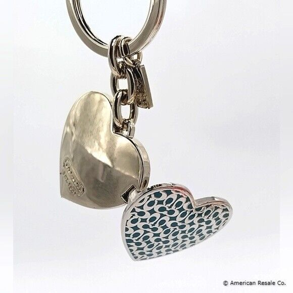 Rare Large COACH Sky Blue Locket Heart Keychain Key Fob Charm