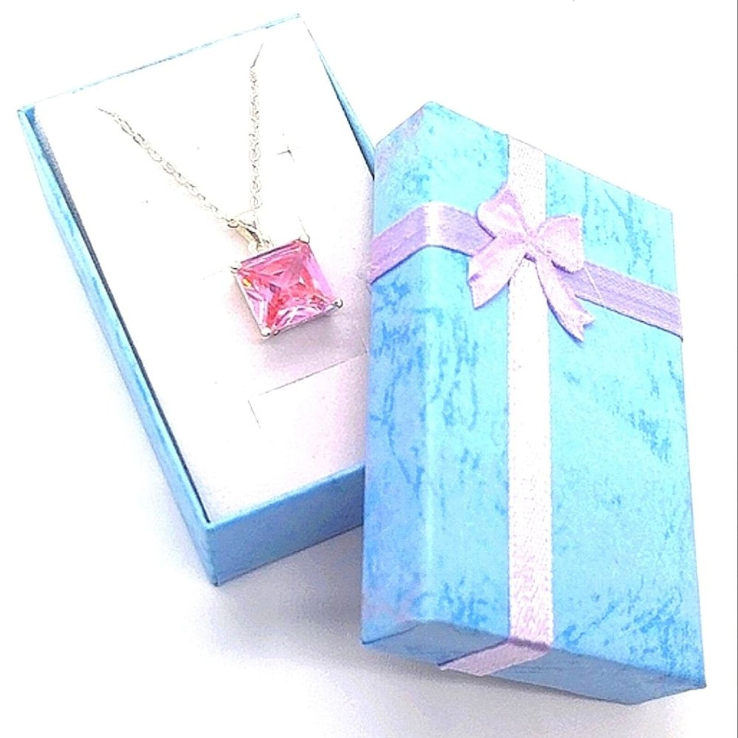 12MM Millennia Princess Cut Pink Cubic Zirconia Crystal 18" Pendant Necklace