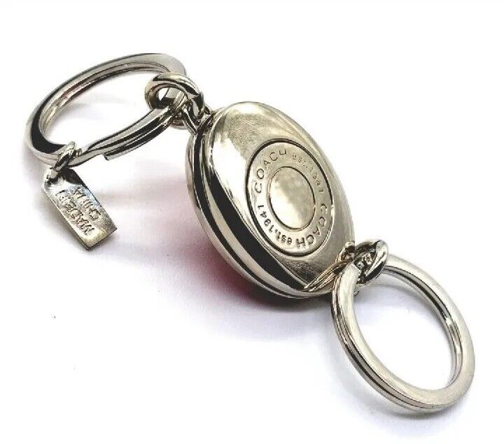 $98 COACH Vintage Neon Pink Valet Turn-lock Keychain Dual Fob Purse Charm-Rare