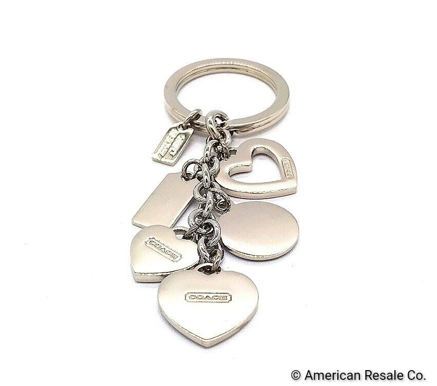 $98 Rare COACH Triple Heart Crystal Key Ring Keychain Fob Purse Charm-Vintage