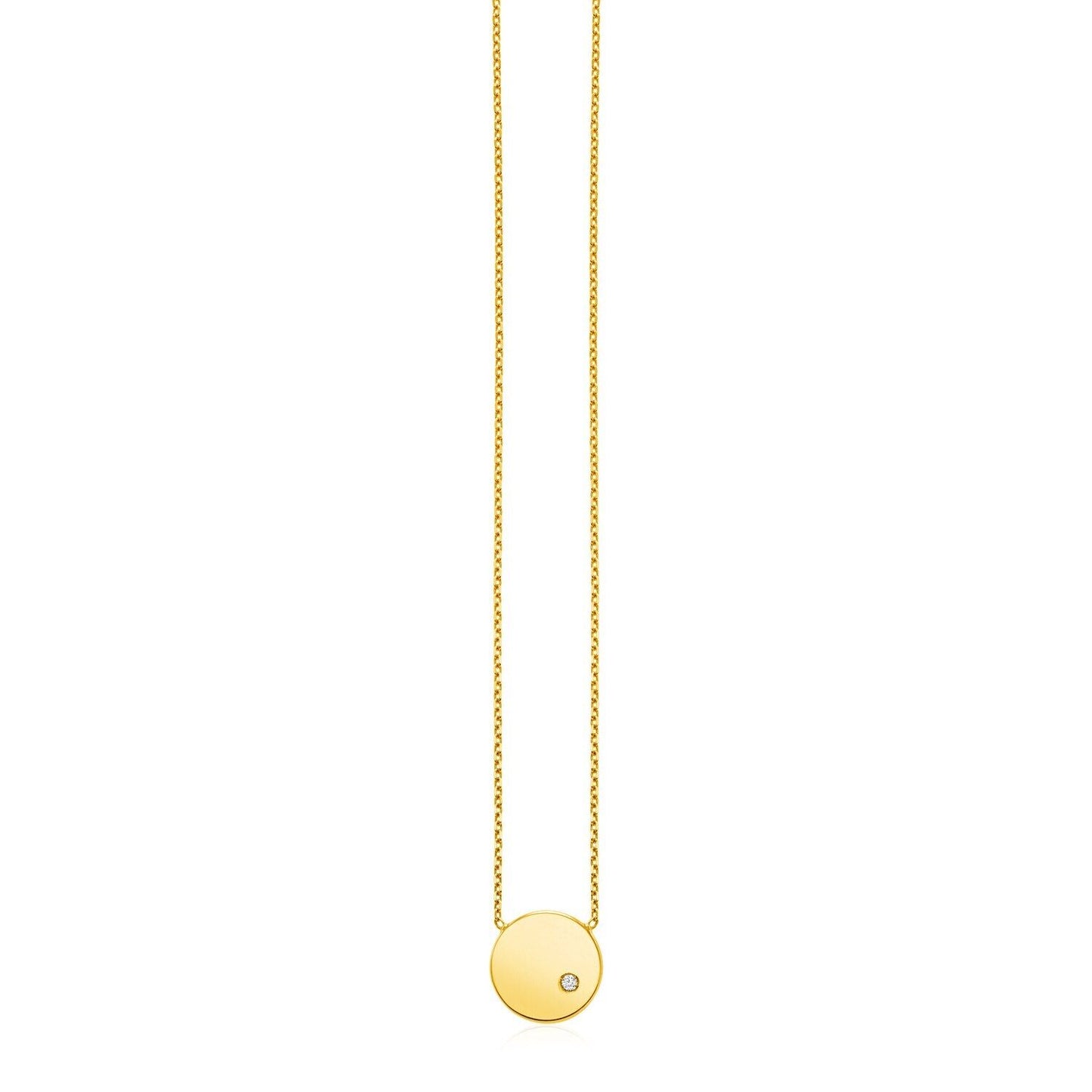 14k Yellow Gold Necklace with Polished Round Pendant with Diamond