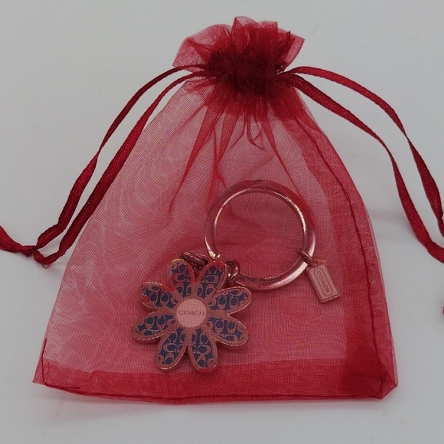 Coach Signature Blue Enamel Daisy Flower Fob Keychain Purse Handbag Tag Charm