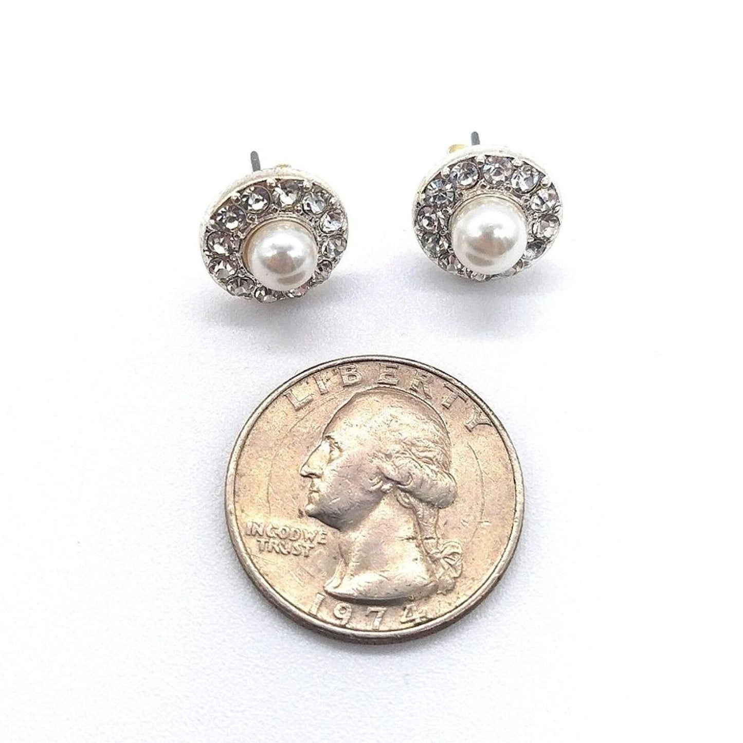 Made with Swarovski Crystals 1/2" Glass Pearl Stud Earrings in Silver