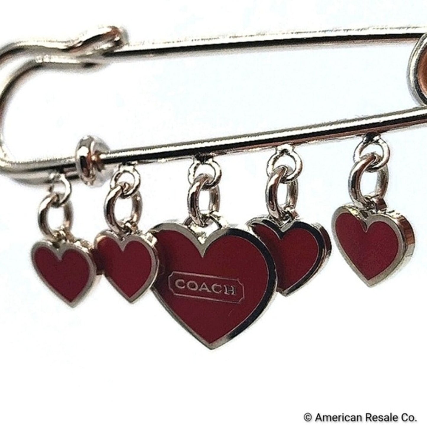 SALE! Vintage COACH Red Multi Heart Safety Pin Brooch Hangbag Purse Wallet Charm