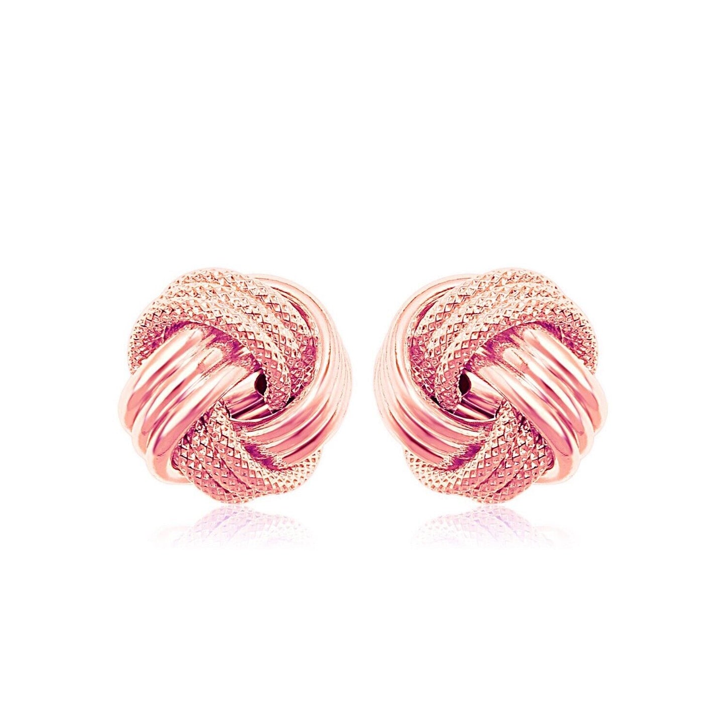 14k Rose Gold Love Knot with Ridge Texture Earrings