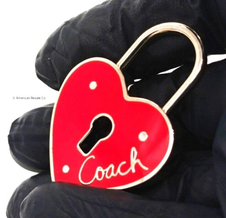 Rare COACH Red Enamel Heart Lock Love Keychain Purse Fob Charm #92118