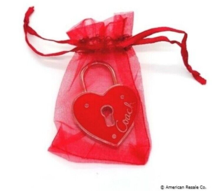 Rare COACH Red Enamel Heart Lock Love Keychain Purse Fob Charm #92118
