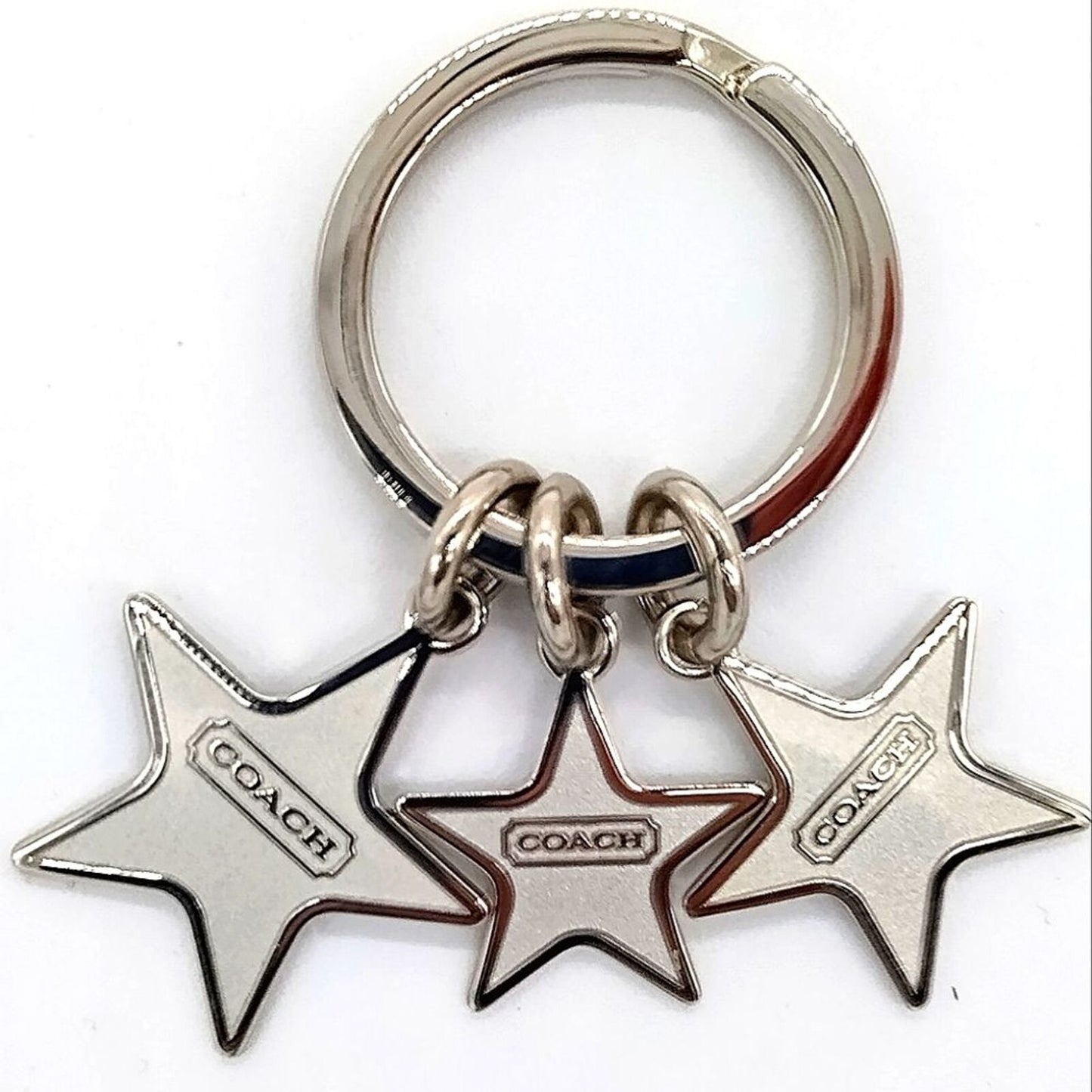 COACH Vintage Triple Star Key Fob Silver Keychain Purse Charm-Rare