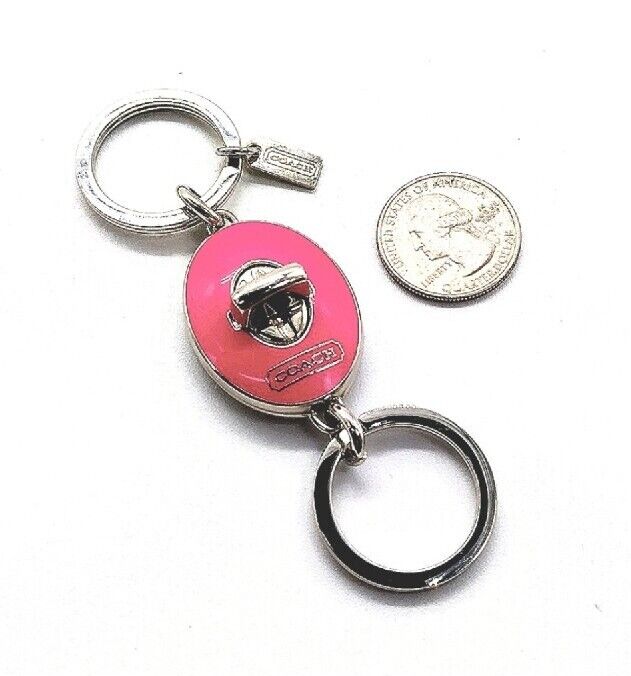$98 COACH Vintage Neon Pink Valet Turn-lock Keychain Dual Fob Purse Charm-Rare