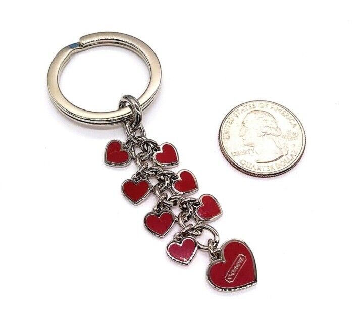 Rare COACH Enamel Cascading Red Heart Multi Keychain Fob Purse Charm Style 1602