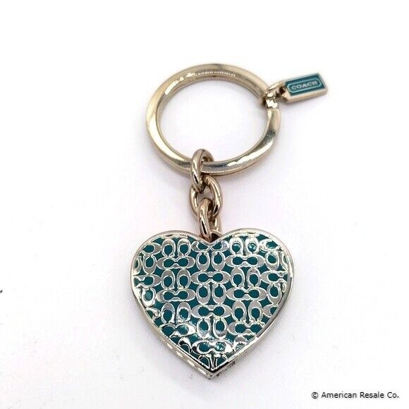Rare Large COACH Sky Blue Locket Heart Keychain Key Fob Charm