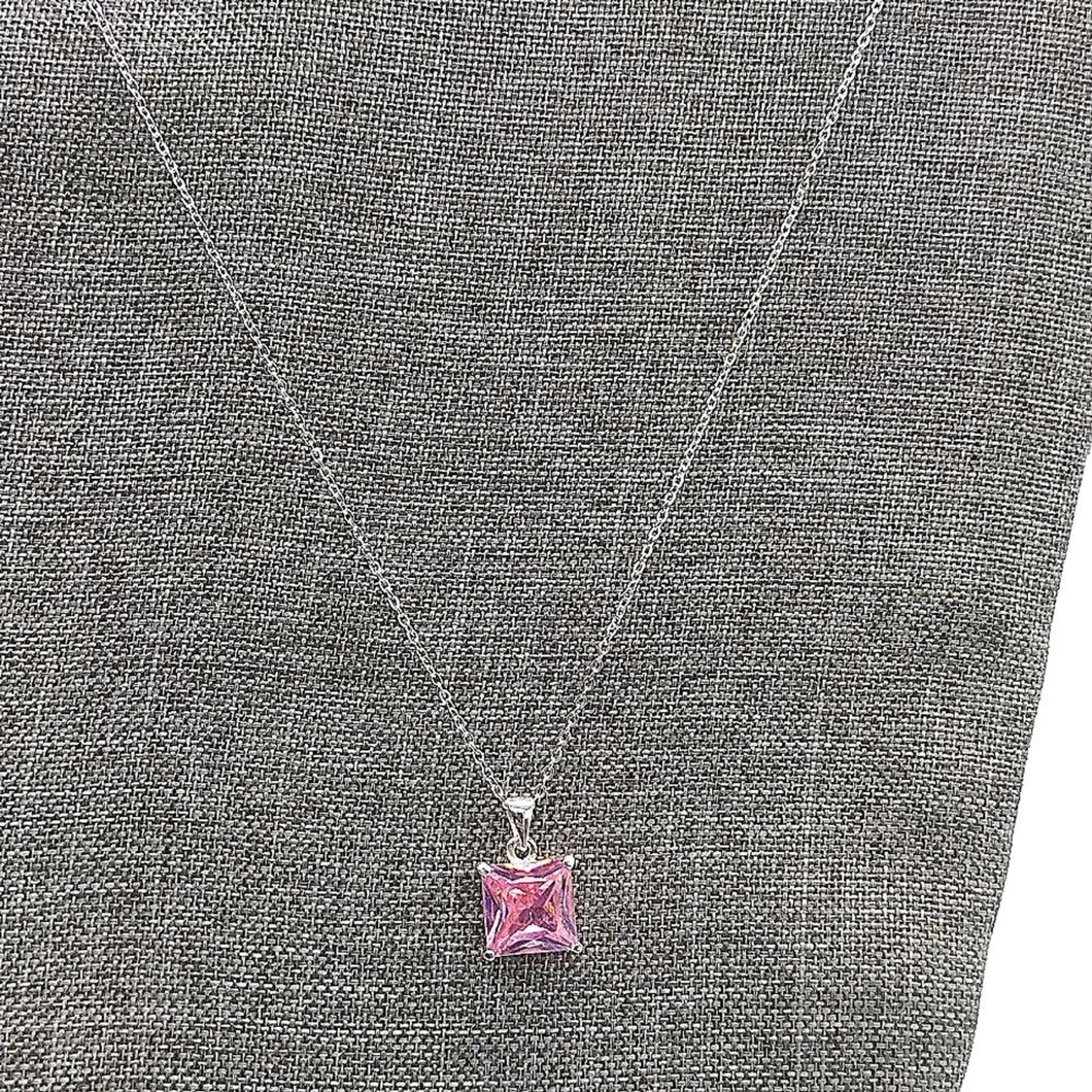 12MM Millennia Princess Cut Pink Cubic Zirconia Crystal 18" Pendant Necklace