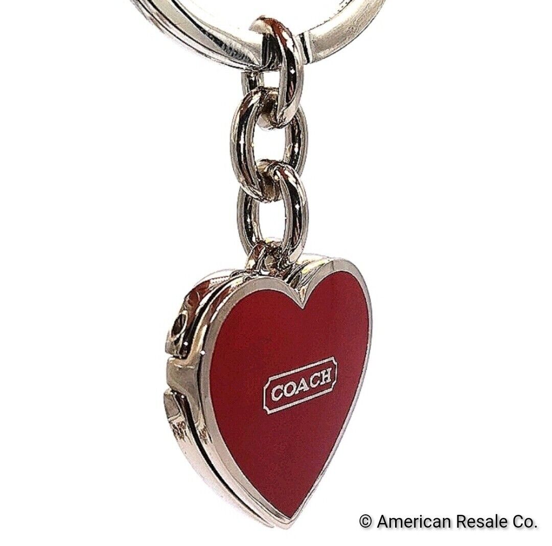 Rare COACH Enamel Red Heart Locket Silver Purse Charm Keychain Fob