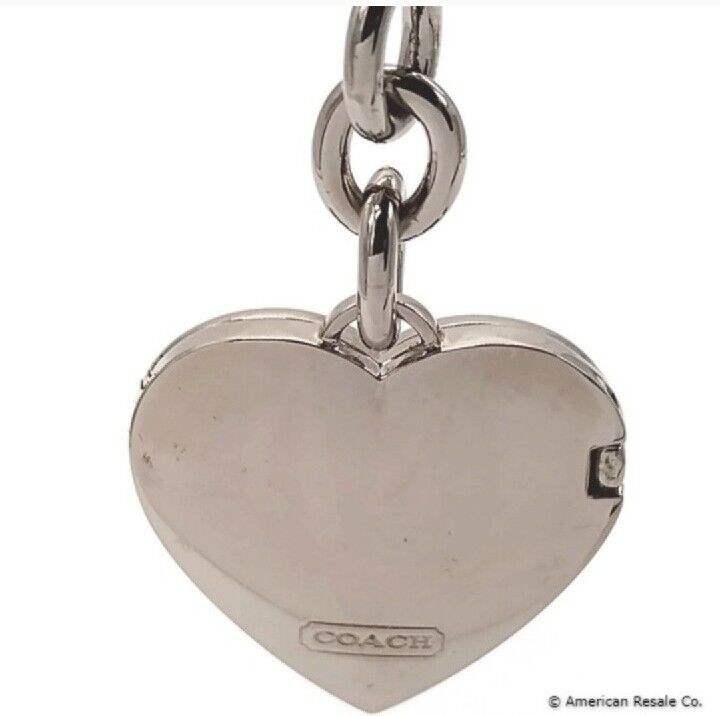 Rare Vintage COACH Signature Red Heart Locket Silver Purse Charm Keychain #1657