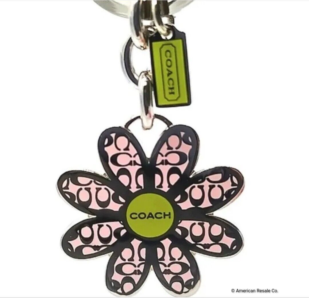 Rare COACH Signature Pastel Pink/Green Daisy Flower FOB Keychain or Purse Charm