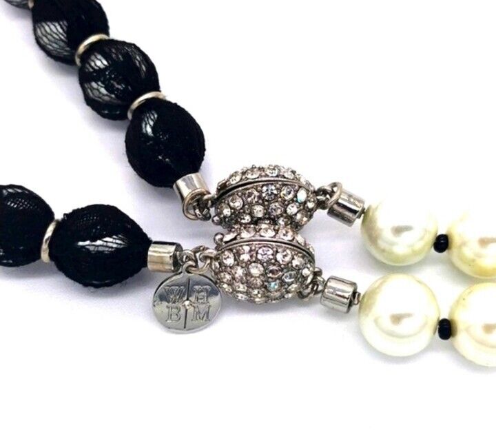 White House Black Market Faux Pearl Two Piece Necklace Set CZ $90 Retail