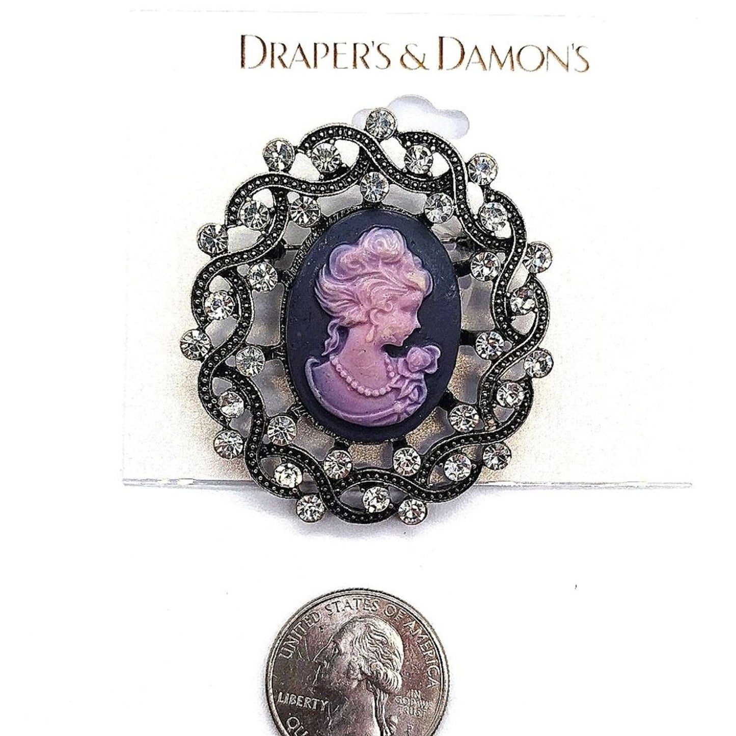 DRAPER'S AND DAMON'S Rare Vintage Cameo Cubic Zirconia CZ Pin Brooch