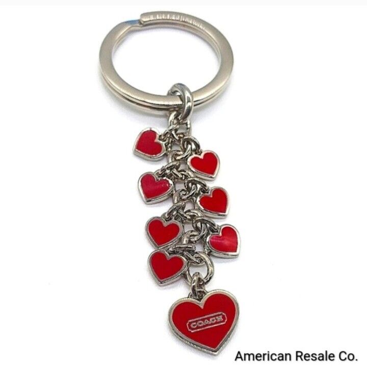 Rare COACH Enamel Cascading Red Heart Multi Keychain Fob Purse Charm Style 1602