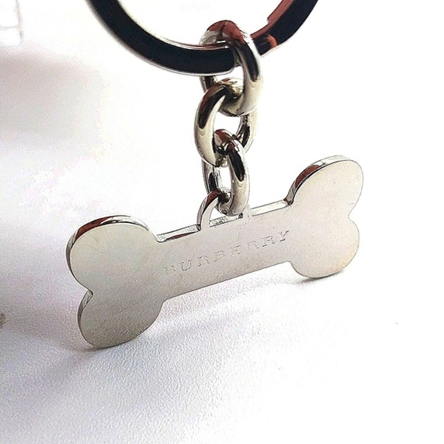Vintage BURBERRY Nova Check Metal Dog Bone Keychain Purse Charm Key Fob