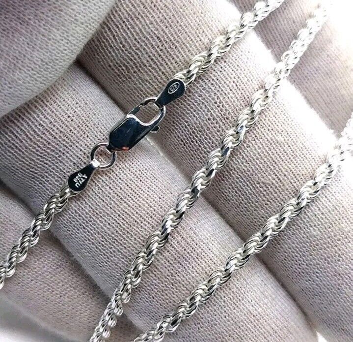 3MM Solid 925 Sterling Silver Italian DIAMOND CUT ROPE CHAIN Necklace ITALY