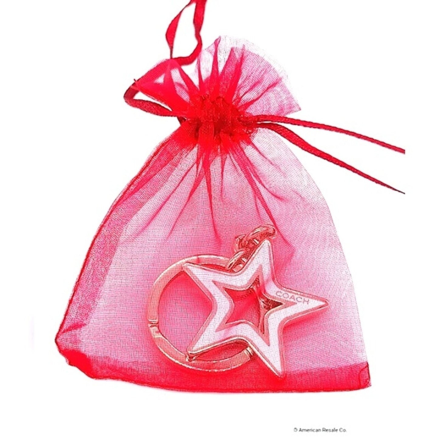 Rare COACH White Star Enamel Signature Fob Keychain Purse Charm Accessory #7358