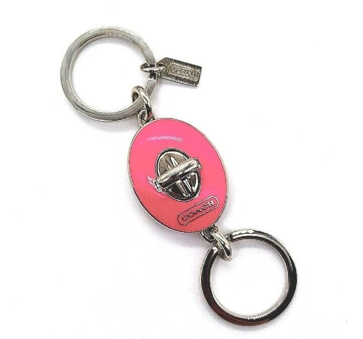 $98 COACH Vintage Neon Pink Valet Turn-lock Keychain Dual Fob Purse Charm-Rare