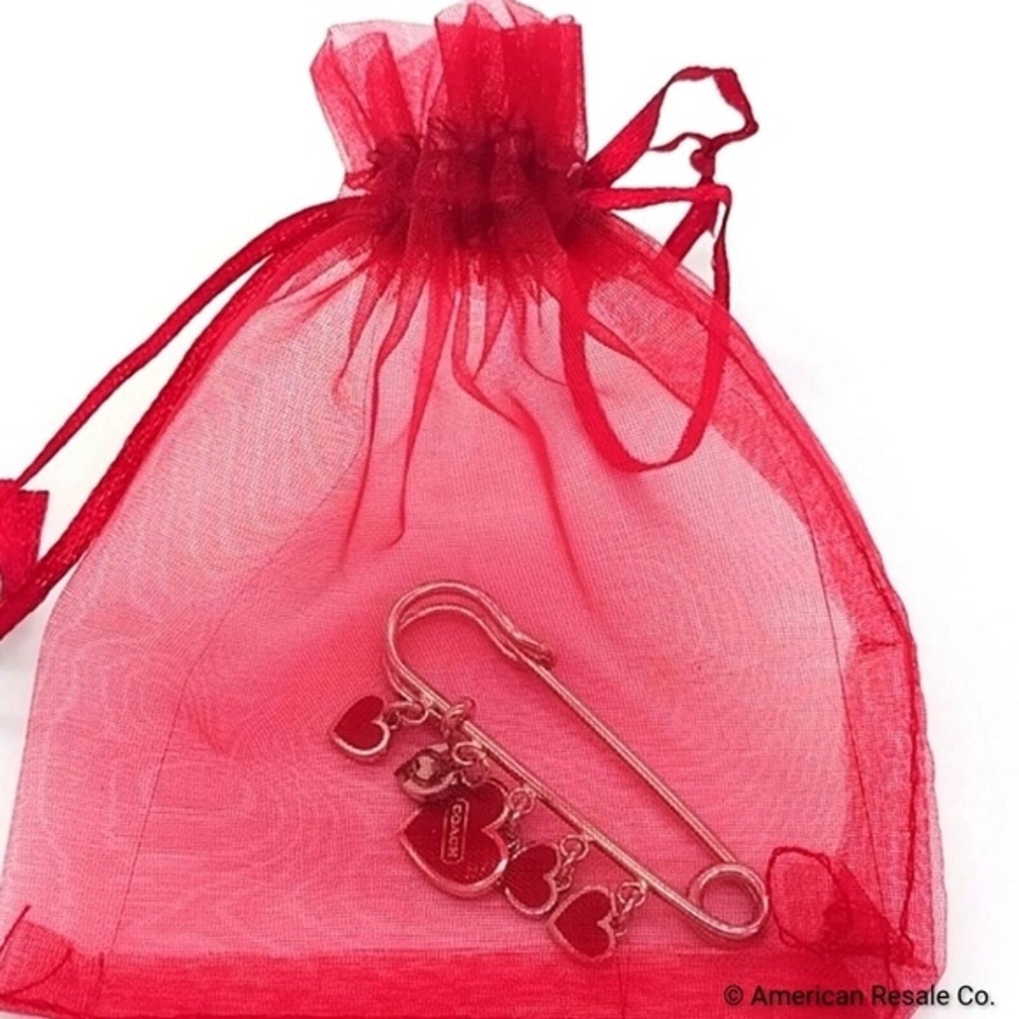 SALE! Vintage COACH Red Multi Heart Safety Pin Brooch Hangbag Purse Wallet Charm