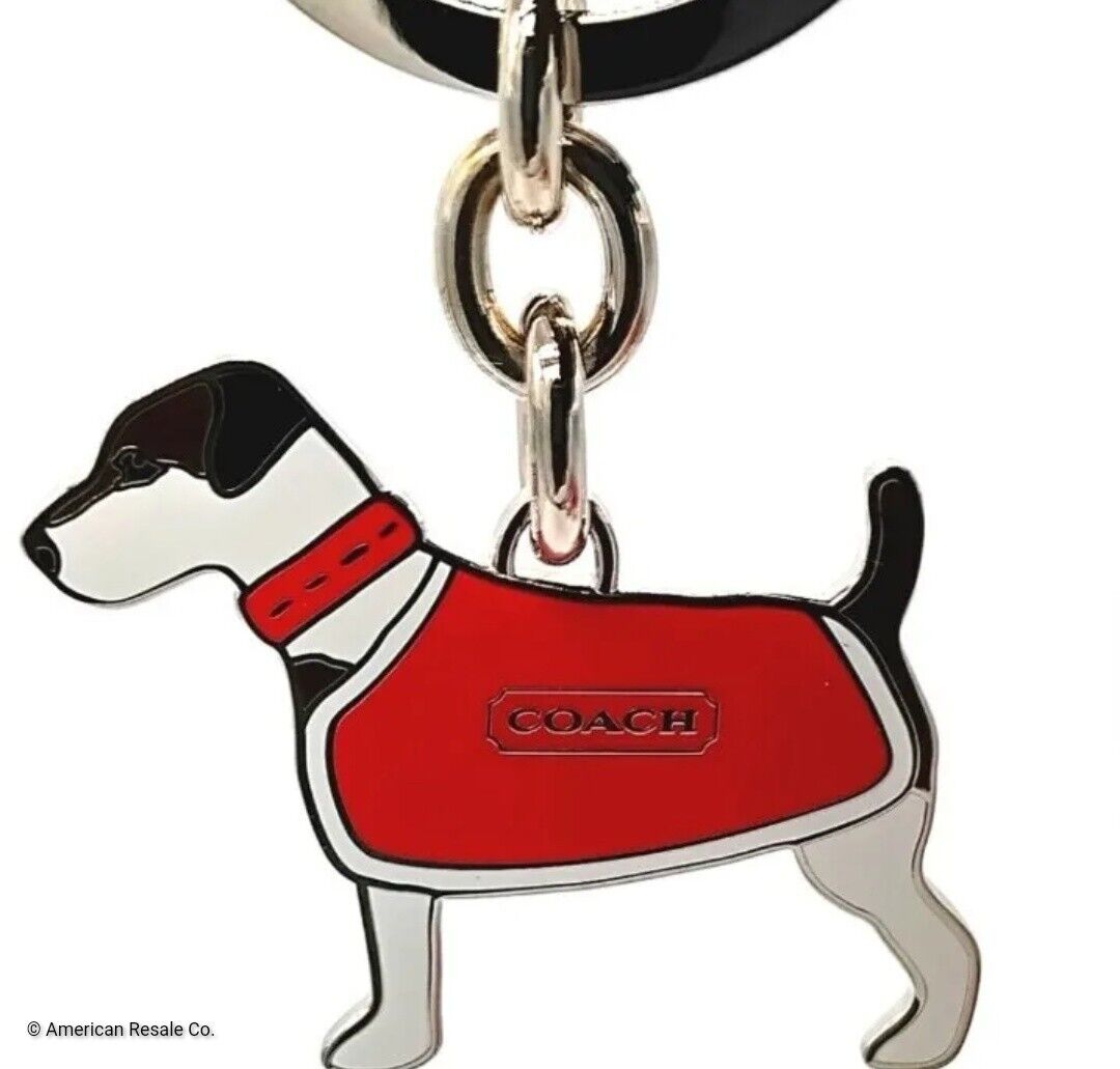 NIB-COACH Red Enamel Jack Russell Terrier w Coat Keychain Purse Charm #7321