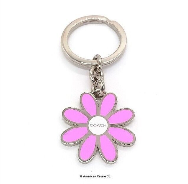 READ! COACH Vintage PINK Enamel Daisy Keychain Fob Purse Charm-Rare