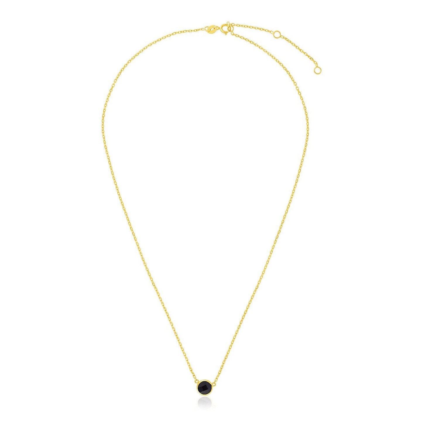 14k Yellow Gold 17 inch Necklace with Round Onyx