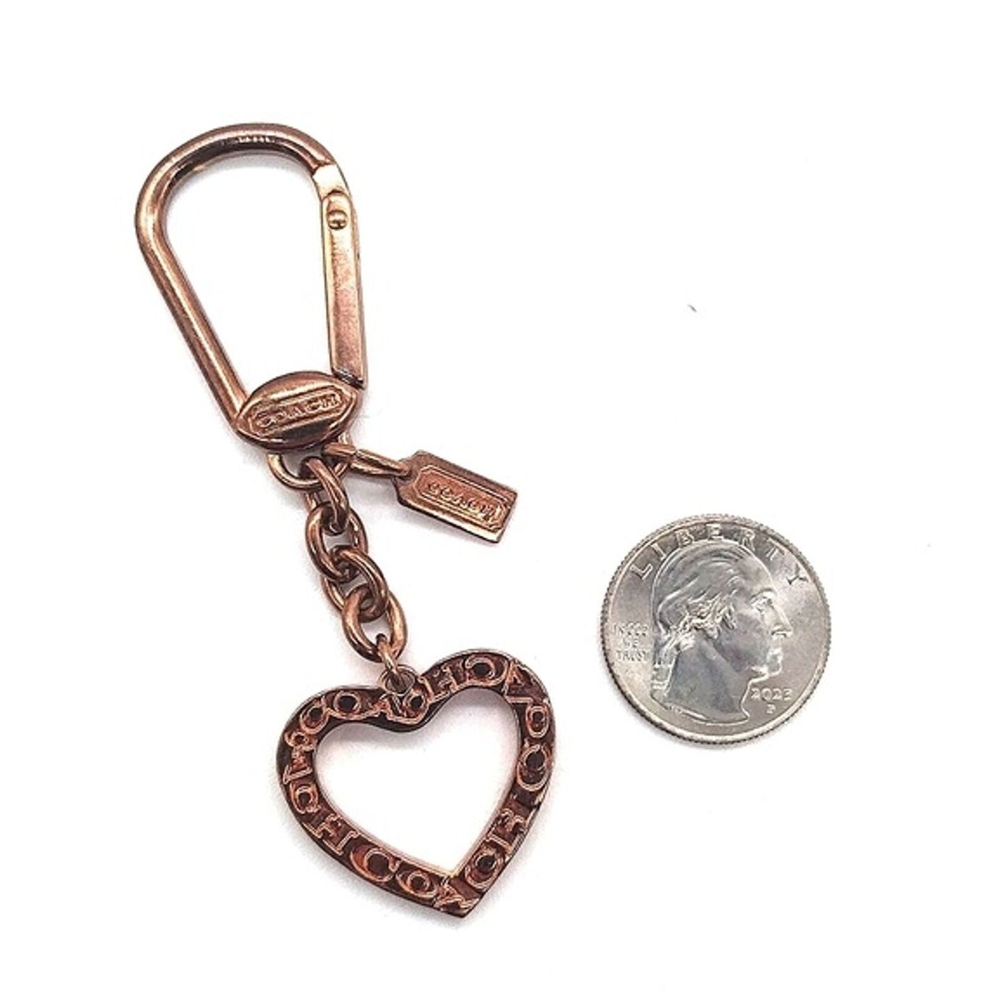 Vintage Rare Pre-Owned COACH Copper Heart Trigger Snap Keychain Fob Purse Charm