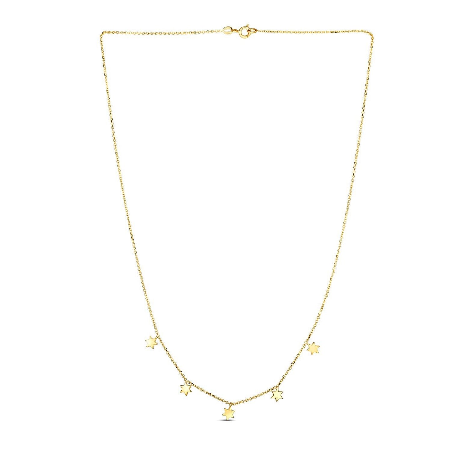 14k Yellow Gold Necklace with Six Pointed Stars
