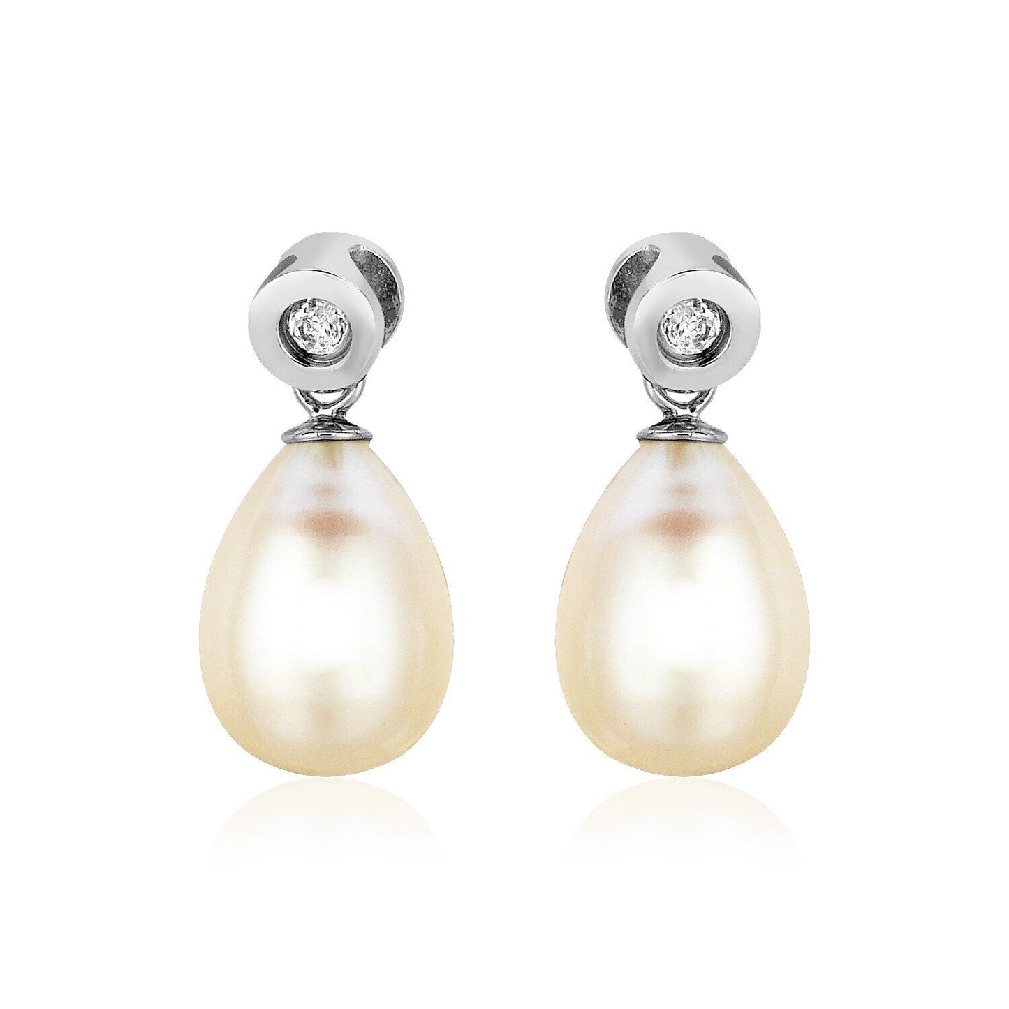 Sterling Silver Earrings with Pear Shaped Freshwater Pearls and Cubic Zirconias