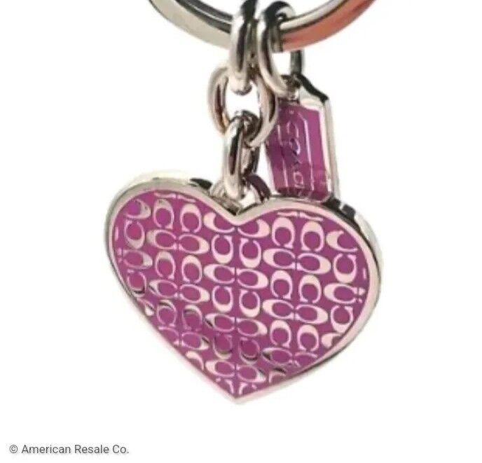 Rare Vintage COACH PINK Signature Enamel Heart Keychain FOB Purse Charm
