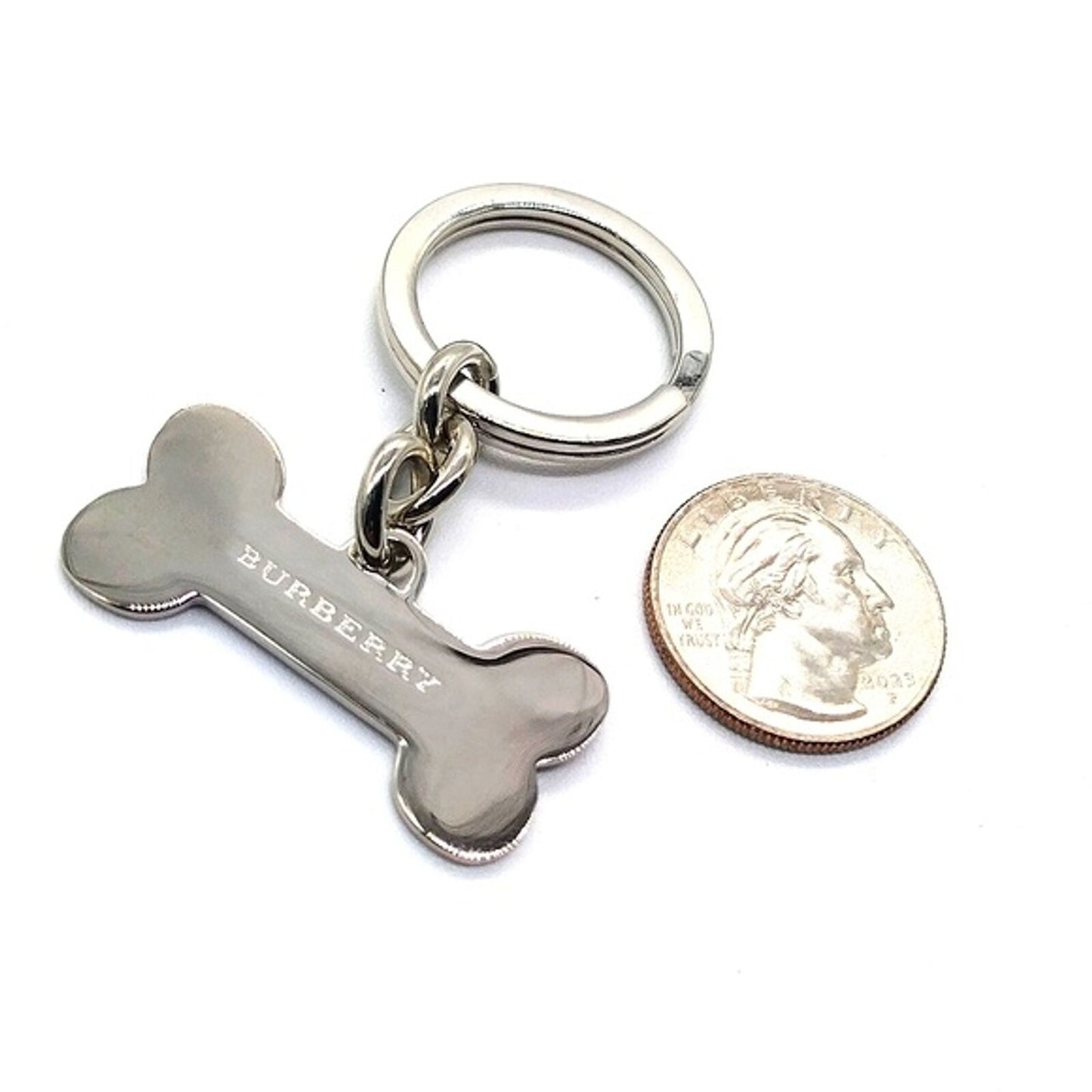 Vintage BURBERRY Nova Check Metal Dog Bone Keychain Purse Charm Key Fob