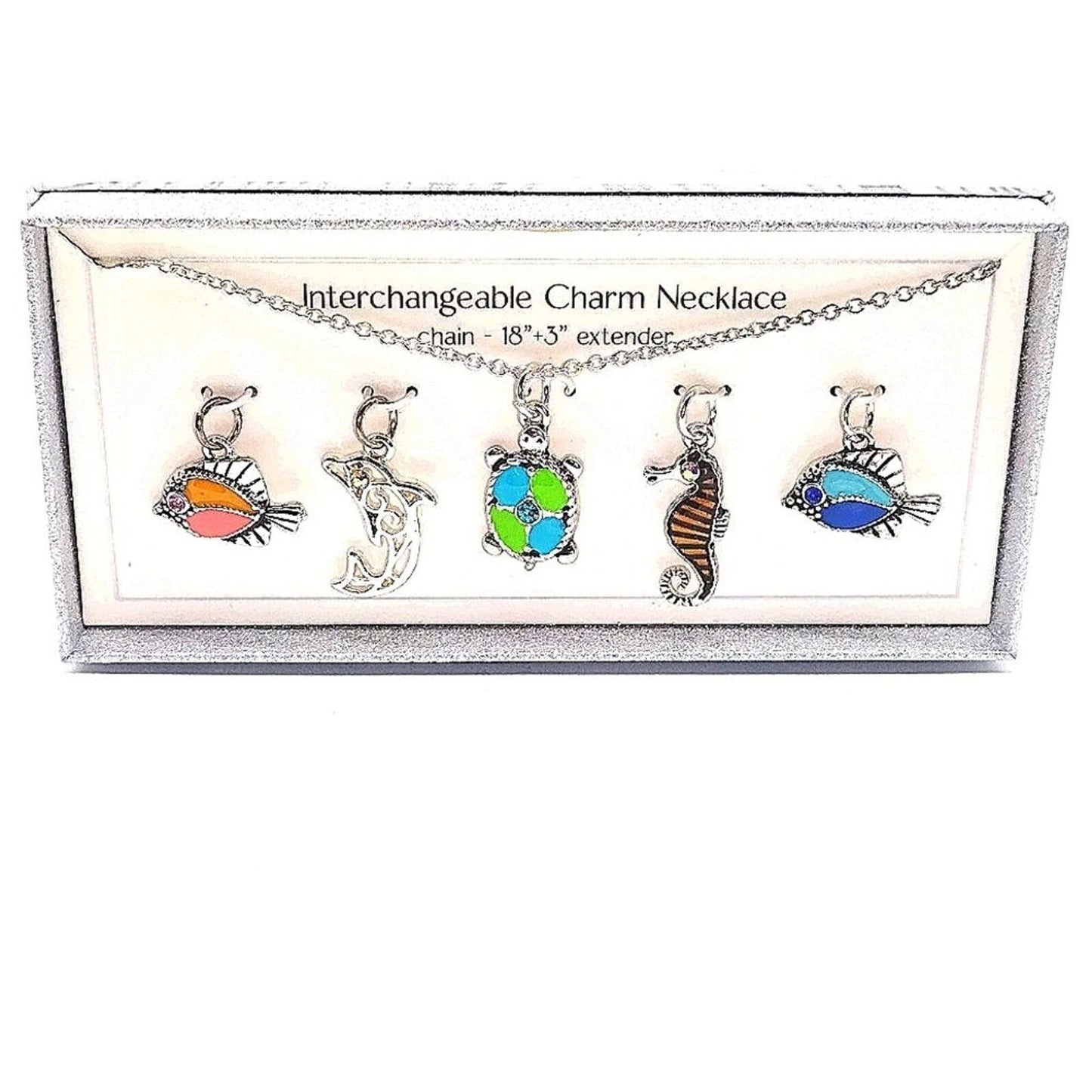 Bay Studio Silver 5 Interchangeable Pendant Necklace Fish Dolphin Turtle CZ