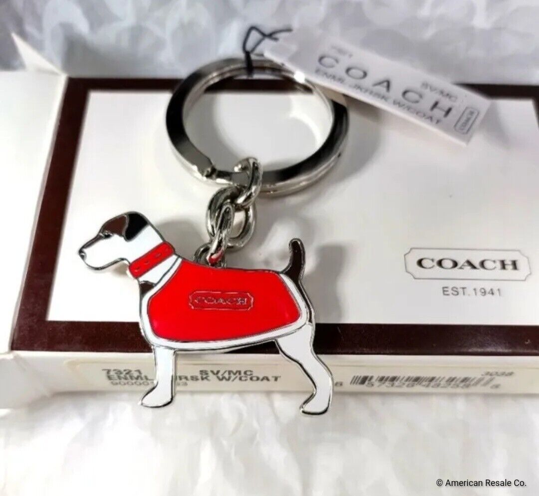 NIB-COACH Red Enamel Jack Russell Terrier w Coat Keychain Purse Charm #7321