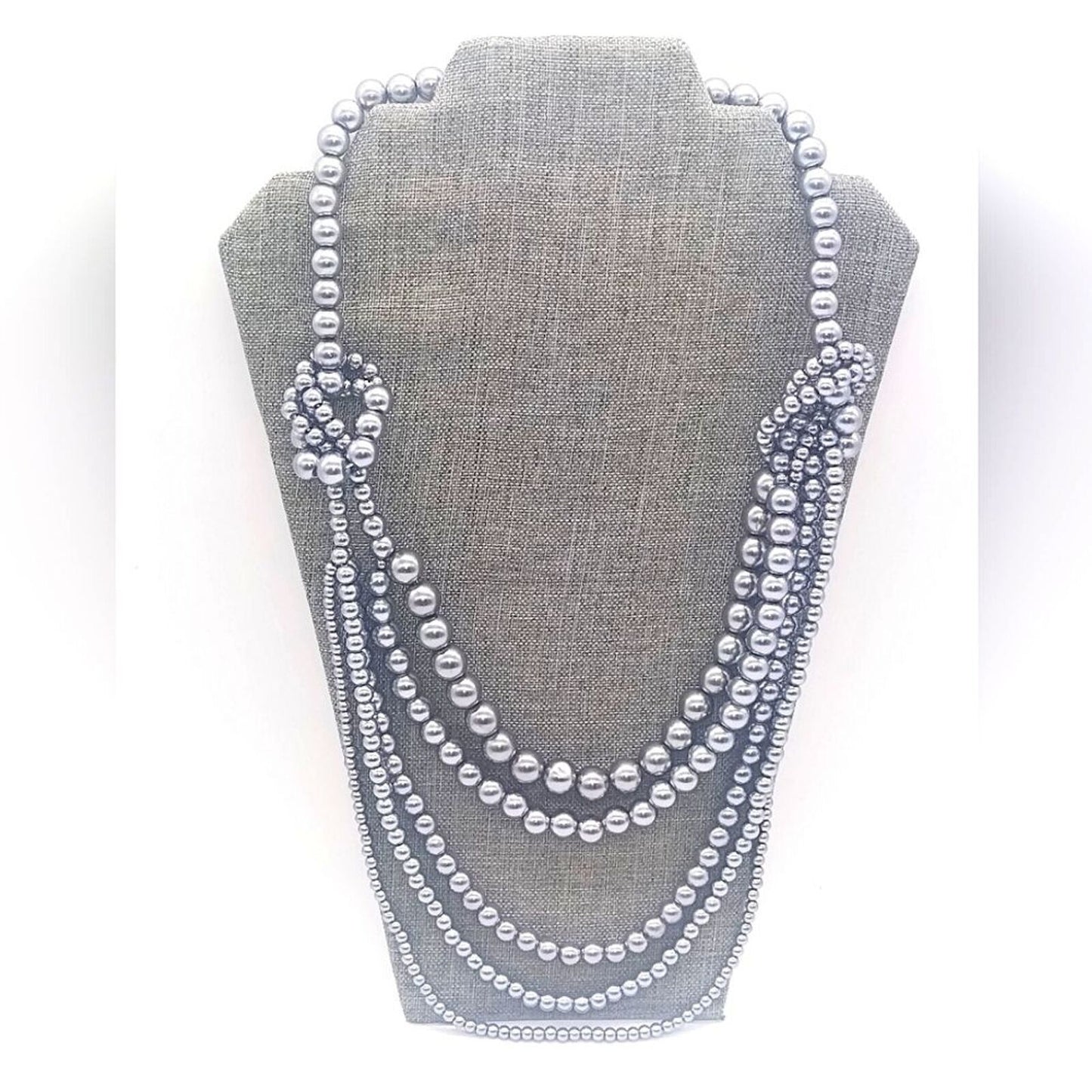 Rare ISAAC MIZRAHI LIVE 5 Strand layered gray pearl Statement necklace NWOT QVC