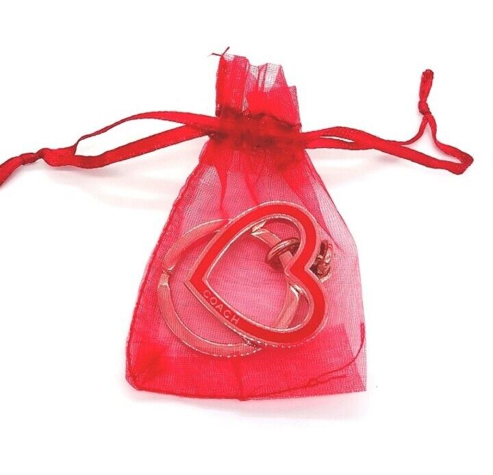 Rare COACH Vintage Red Enamel Heart Keychain FOB Purse Charm-#7382
