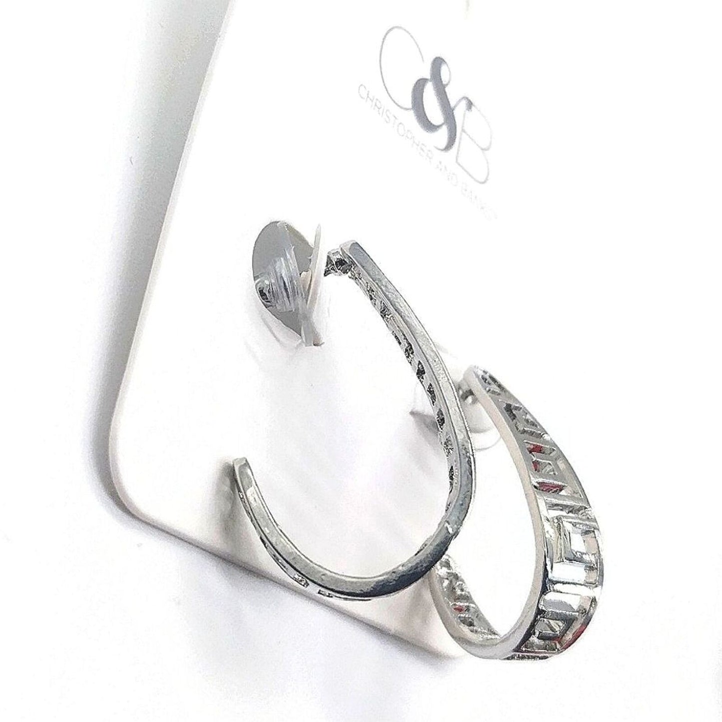 Christopher & Banks Silver Greek Dangle Drop Open J Hoop Earrings NWT