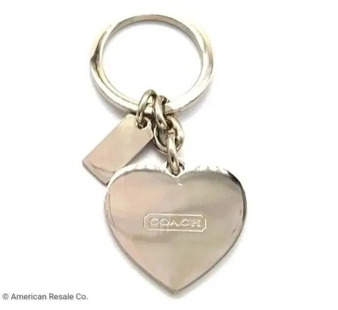 Rare Vintage COACH PINK Signature Enamel Heart Keychain FOB Purse Charm