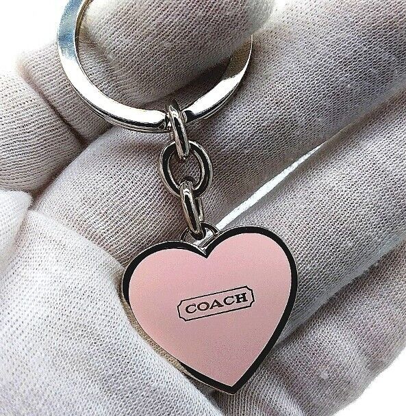 READ! Rare Vintage COACH Pink Enamel Heart Locket Keychain Fob Purse Charm